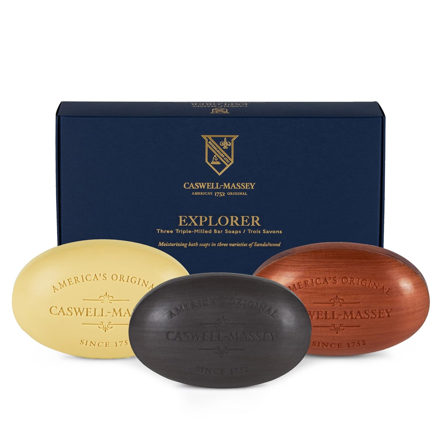 Caswell-Massey Men’s Bar Soap Gift Set - 2571, Woodgrain & Sandalwood - Moisturizing Triple-Milled Body Wash Bars for All Skin Types, Plant-Based