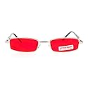 SA106 Small Mens Rectangular Metal Rim Classic Color Lens Sunglasses Silver Red