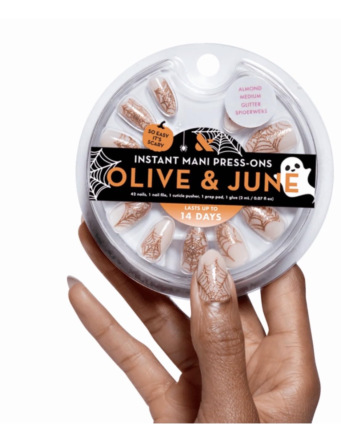 Olive & June Instant Mani Medium Almond Press-on Nails, Glitter Spiderwebs, 42 Pieces Beauty & Personal Care Olive & June