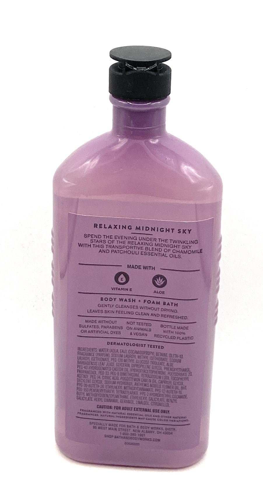 Bath and Body Works Aromatherapy Relaxing Midnight Sky Chamomile Patchouli Body Wash and Foam Vitamin E & Aloe 10 Fluid Ounce