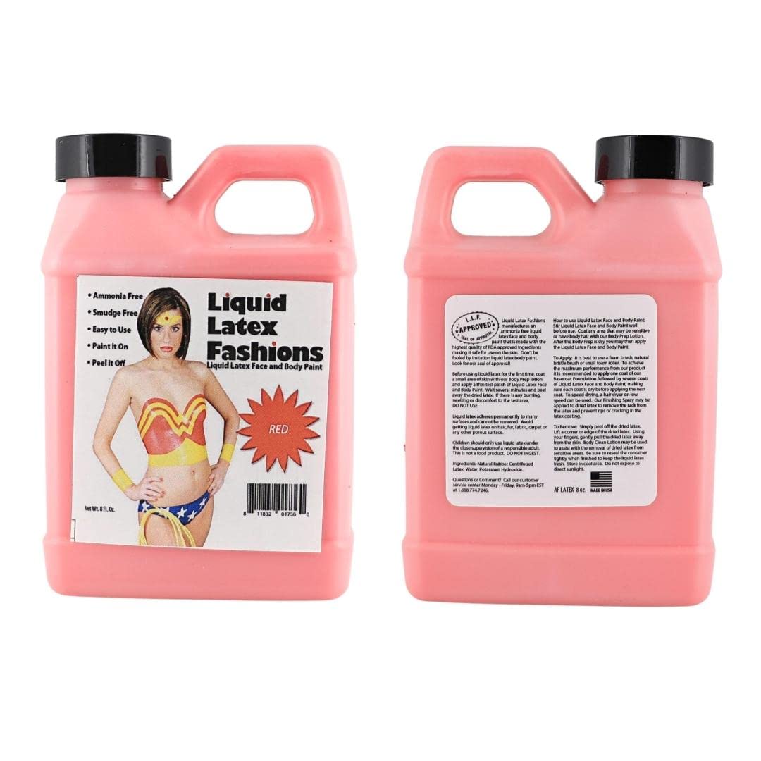 Red 8 Oz - Liquid Latex Body Paint, Ammonia Free No Odor, Easy On and Off, Cosplay Makeup, Creates Professional Monster, Zombie Arts, Lightning