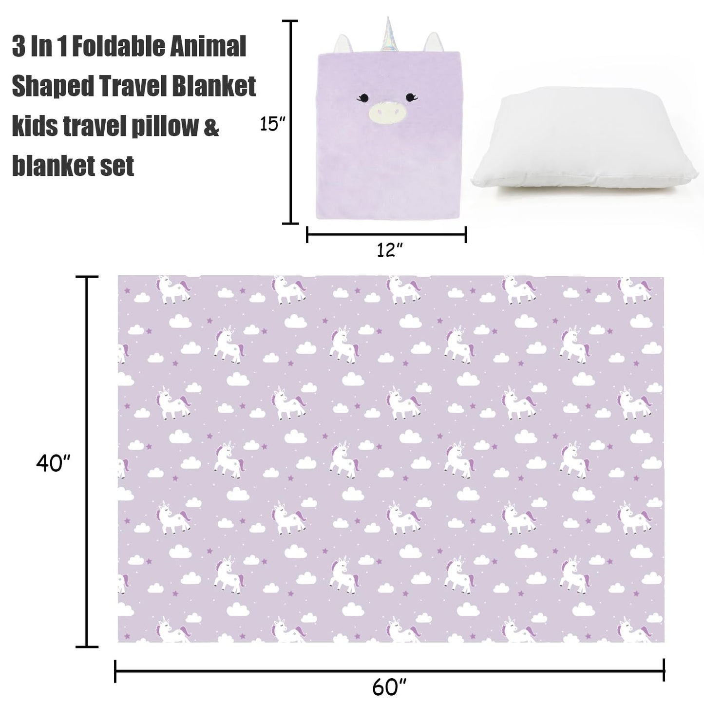 VigorSpring 3-in-1 Kids Travel Blanket and Pillow Set, Snuggle Pillow with Hand Warmer, 40x60 inches Unicorn Blanket for Girls Compact, Perfect for…