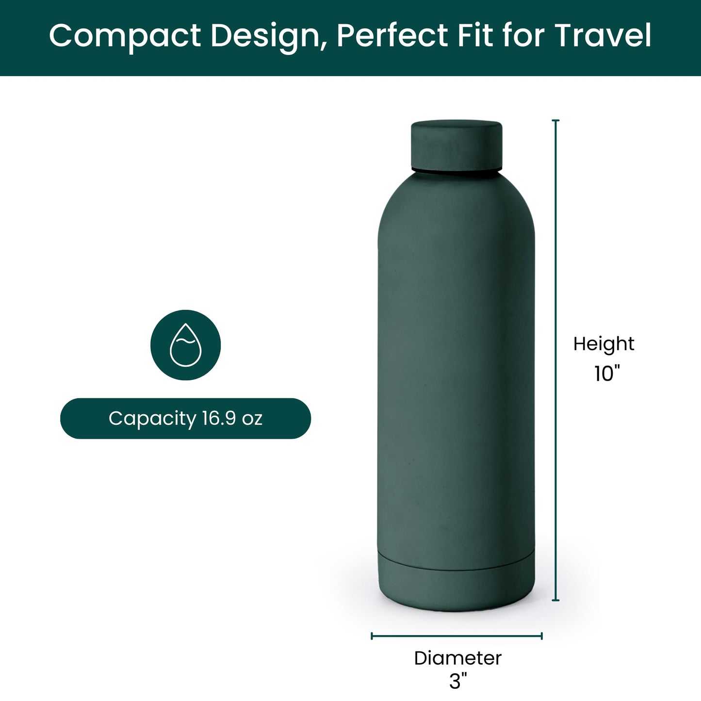 NOBL Stainless Steel Water Bottle,17 oz, 500 ml, Double Wall Vacuum Insulation, Sealed Thermos Bottle Keeps Drinks Cold 24 Hrs & Hot 12 Hrs, Leak