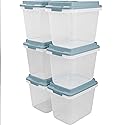 Hefty HI-RISE 32 Qt Stackable Storage Bins with Lids - 6 Pack Clear Plastic Under Bed Storage Containers, Shoe Organizer Boxes with XL Lid-Locking…