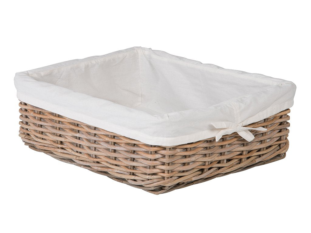 Kobo Rattan Shelf and Storage Basket with removable Liner, Gray, Small Size