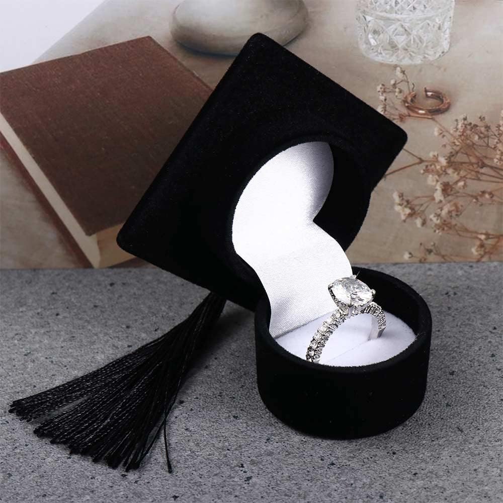 Tangseajiao 1 Pc Black Classic Graduation Ring Box - Graduation Cap Black Ring Box,Ring Storage