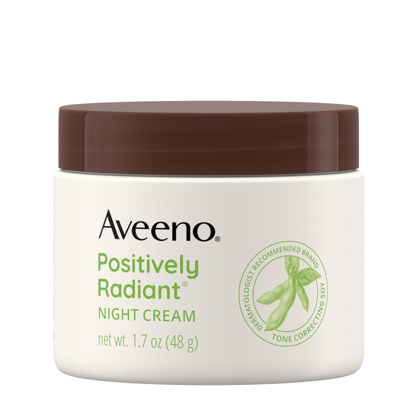 Aveeno Positively Radiant Night Cream, 1.7oz – Face & Neck Moisturizer with Soy & Niacinamide to Brighten, Even Tone & Texture