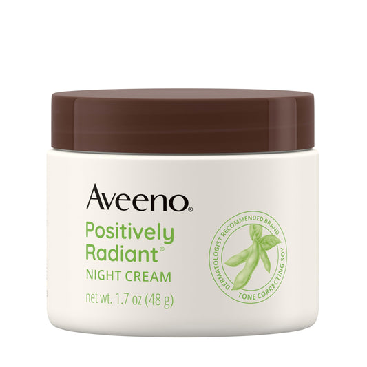 Aveeno Positively Radiant Night Cream, 1.7oz – Face & Neck Moisturizer with Soy & Niacinamide to Brighten, Even Tone & Texture