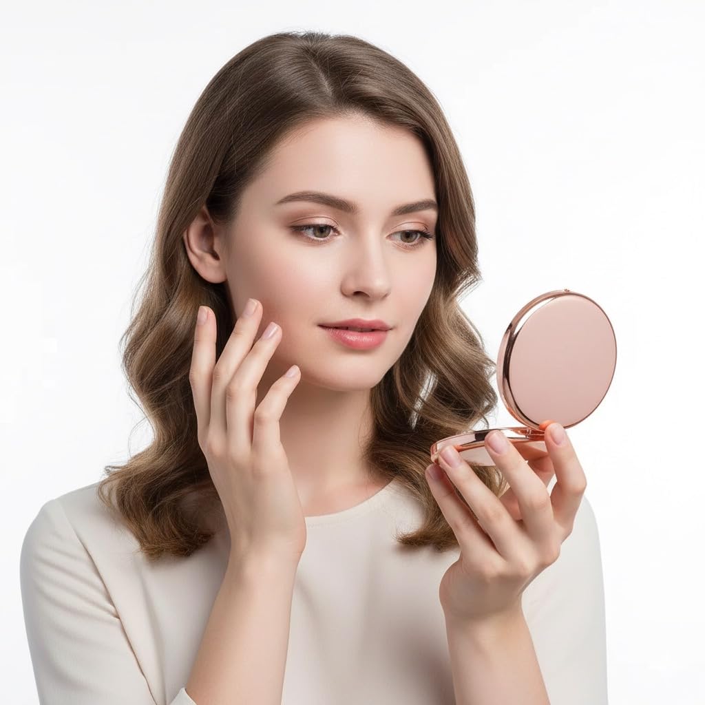 WOOYALIN Magnifying Compact Double-Sided 1X/2X Round Pocket Handheld Travel Makeup Portable Pocket Mirror Rose Glod 5PCS