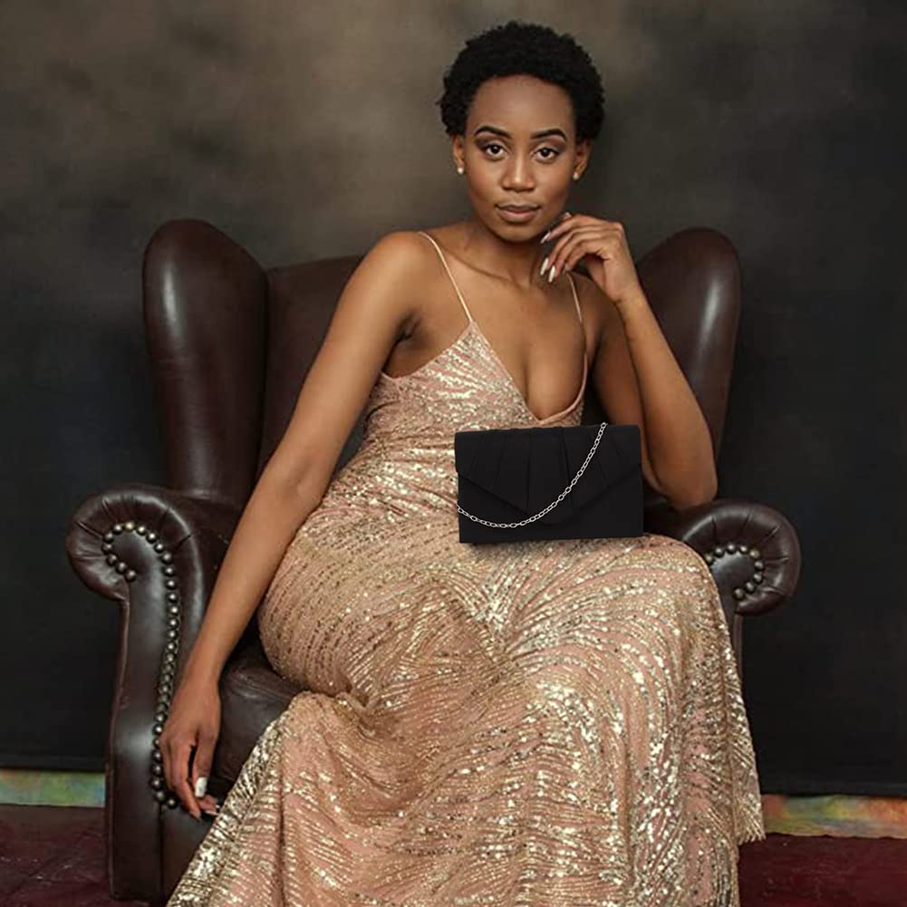 BBjinronjy Clutch Purses for Women Evening Bag Women's with Detachable Chain Wedding Prom Faux Suede (Black-Suede)