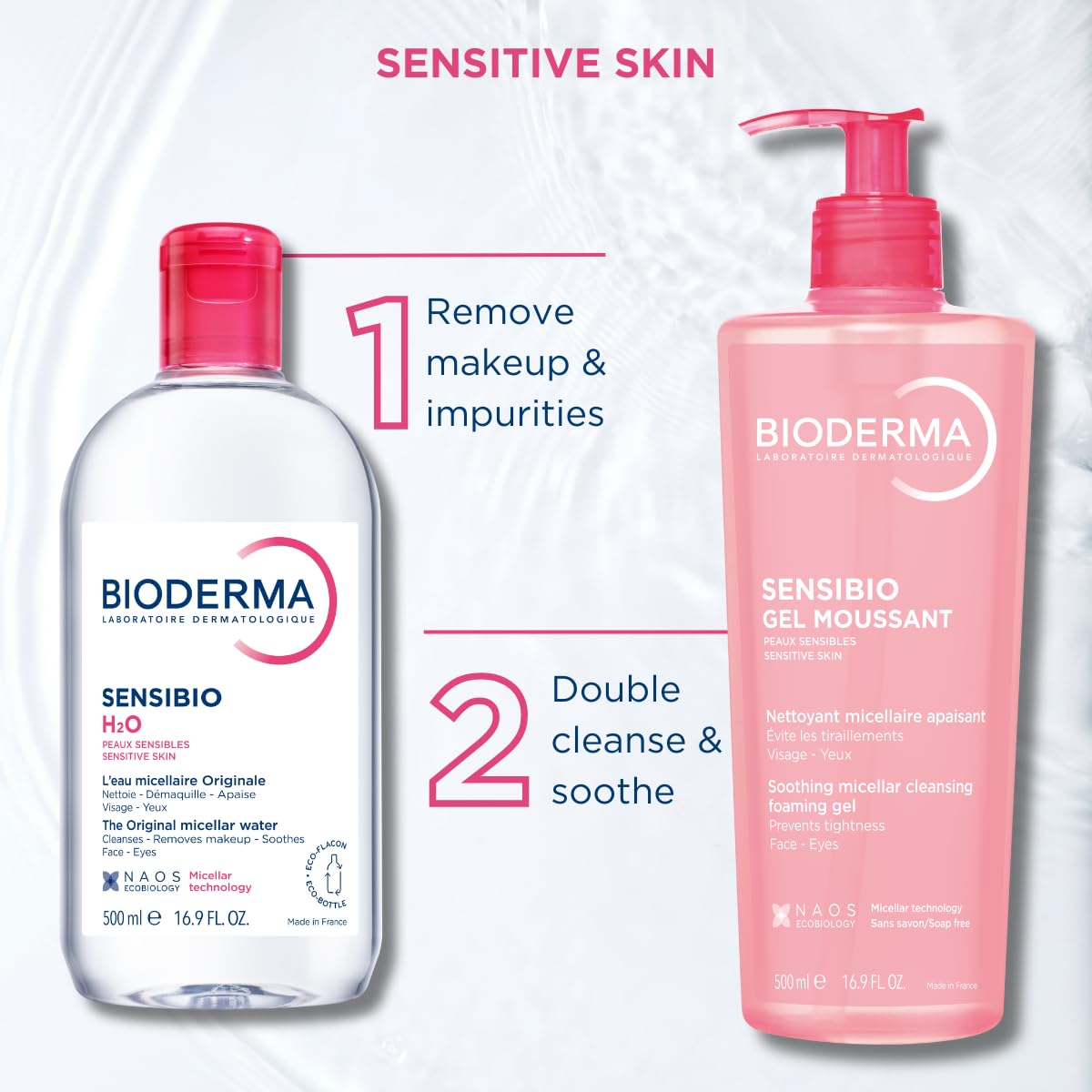 Bioderma Sensibio H2O Micellar Water, Makeup Remover Cleanser, Gentle for Skin, Fragrance-Free & Alcohol-Free, Gentle Face Cleanser for Sensitive Beauty and Personal Care Bioderma