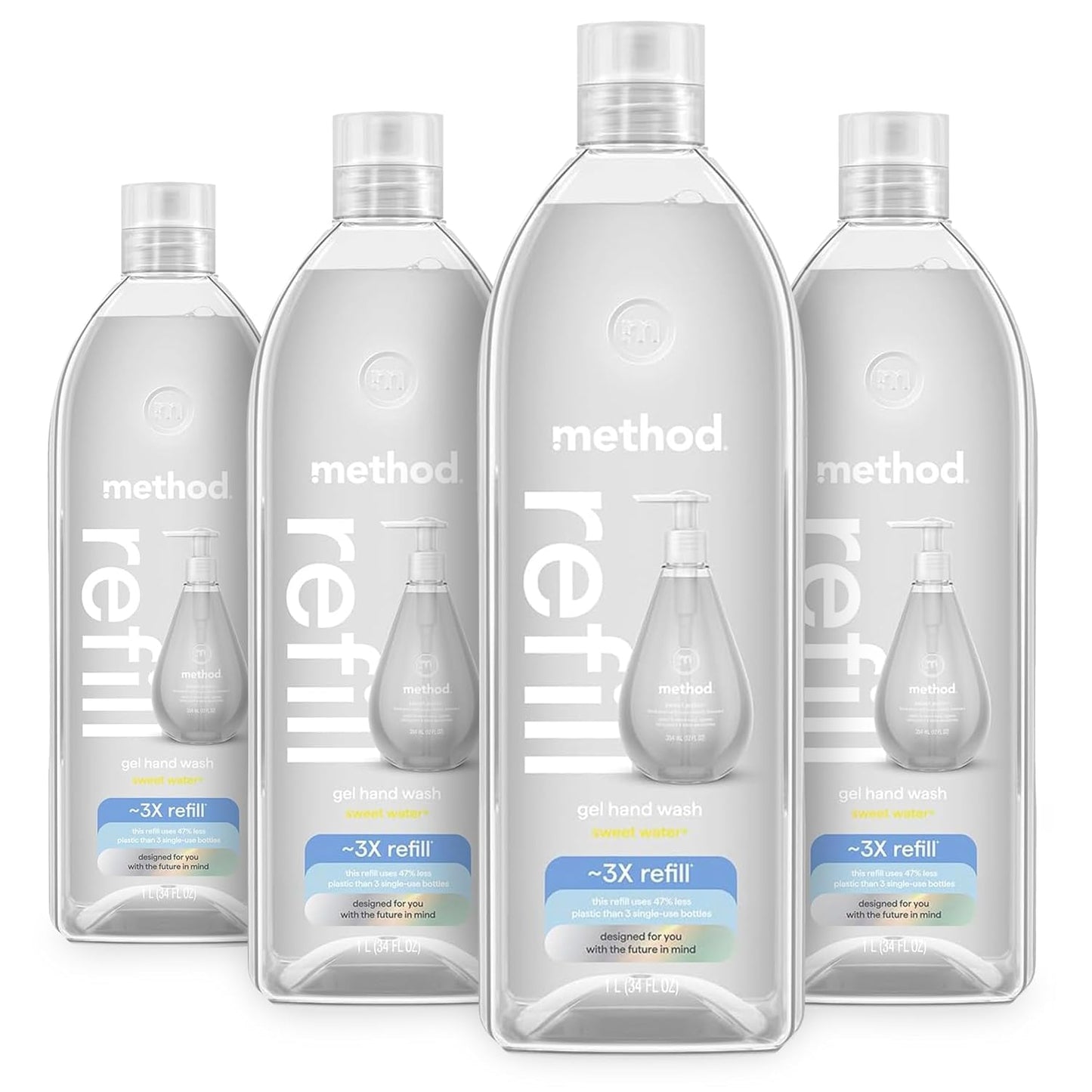 Method Gel Hand Wash Refill, Sweet Water - Refills Up to 3X, Made without Parabens, Dewy Lemon Leaf, Grapefruit & Star Jasmine Notes, 34 fl oz, 4 pack Beauty and Personal Care Method Default Title