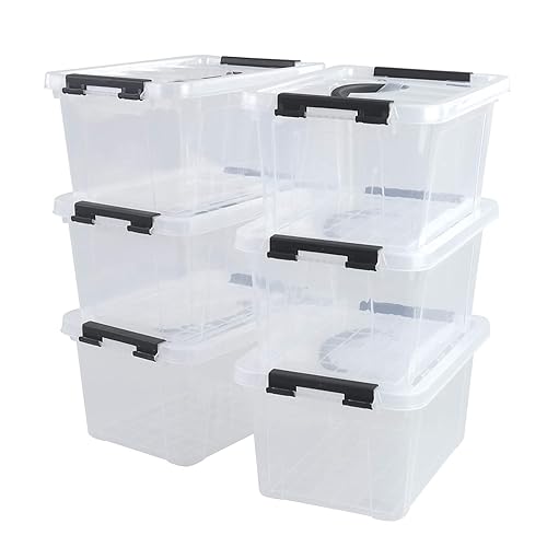 CadineUS 6-pack Clear Storage Boxes, Latching Storage Bins with Lids, 11.02'' x 7.71'' x 5.7''