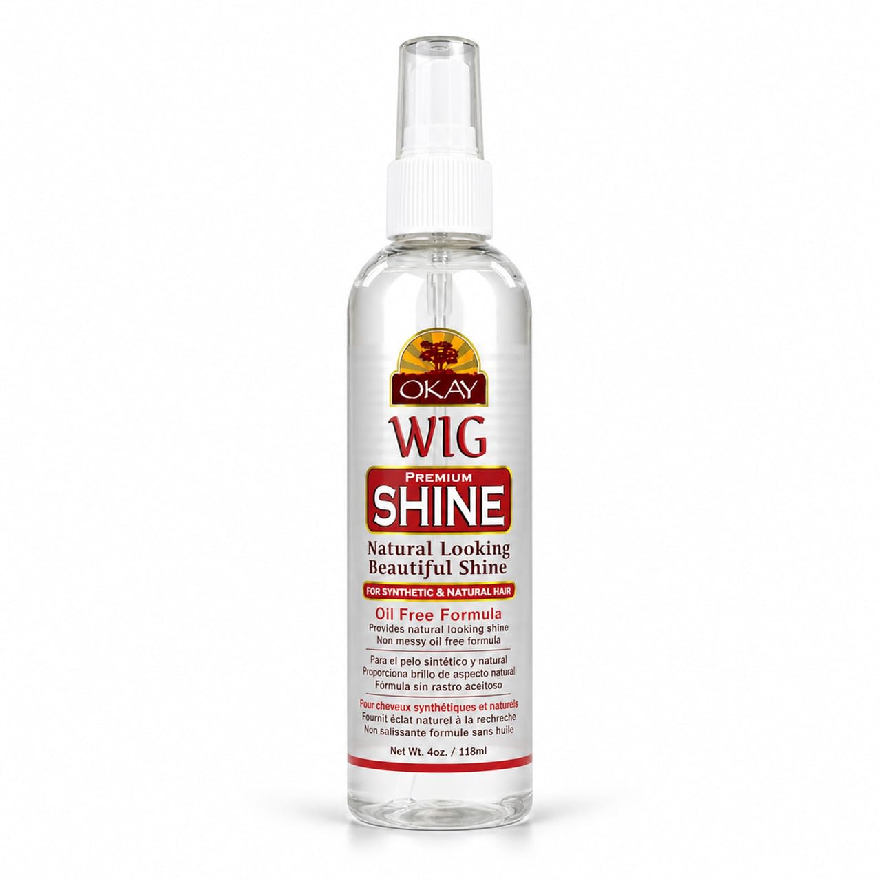 OKAY Pure Naturals Premium Wig Shine - Oil Free Wig Shine Spray for Synthetic & Human Hair Wigs, Spritz for Women & Men to Detangle & Moisturize, Silk