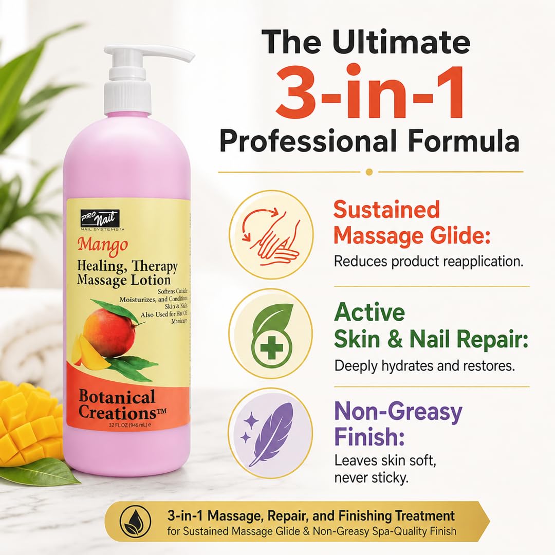 PRO NAIL - Healing Therapy Massage Lotion - Professional Pedicure, Body and Hot Oil Manicure, Infused with Natural Oils, Vitamins, Panthenol and Amino