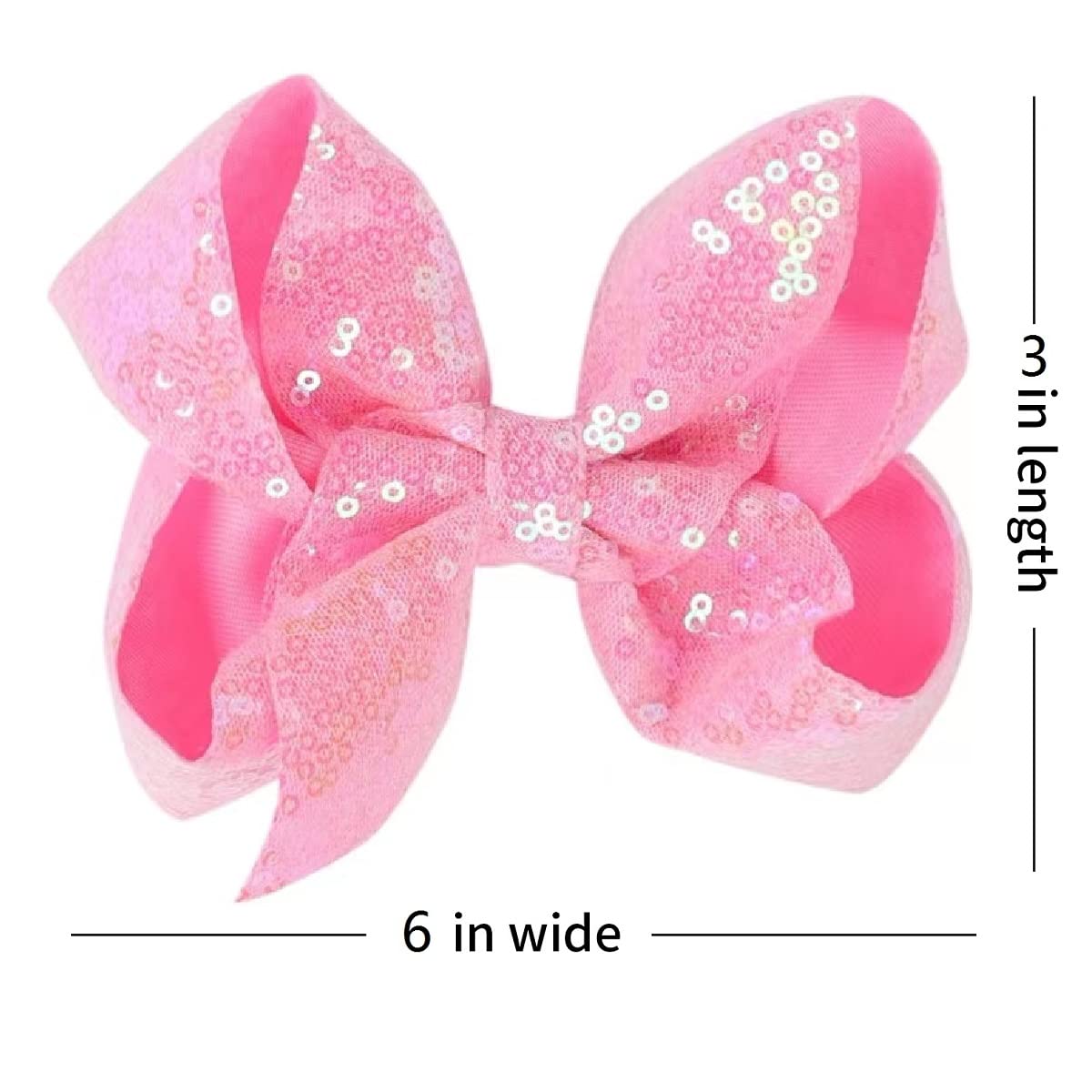 AMYDECOR 6 Inch Pink Sparkly Glitter Sequin Hair Bows for Girls Toddlers Kids Children Teenage (2PCS)