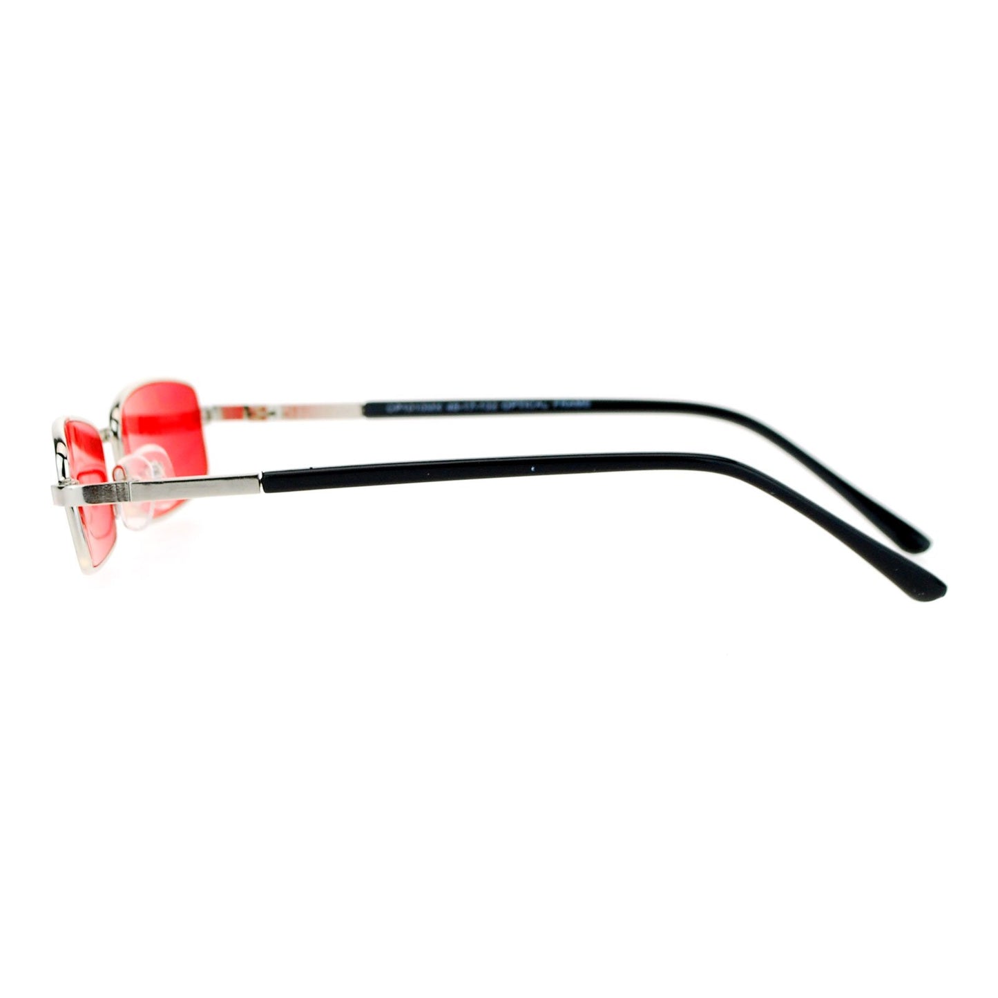 SA106 Small Mens Rectangular Metal Rim Classic Color Lens Sunglasses Silver Red