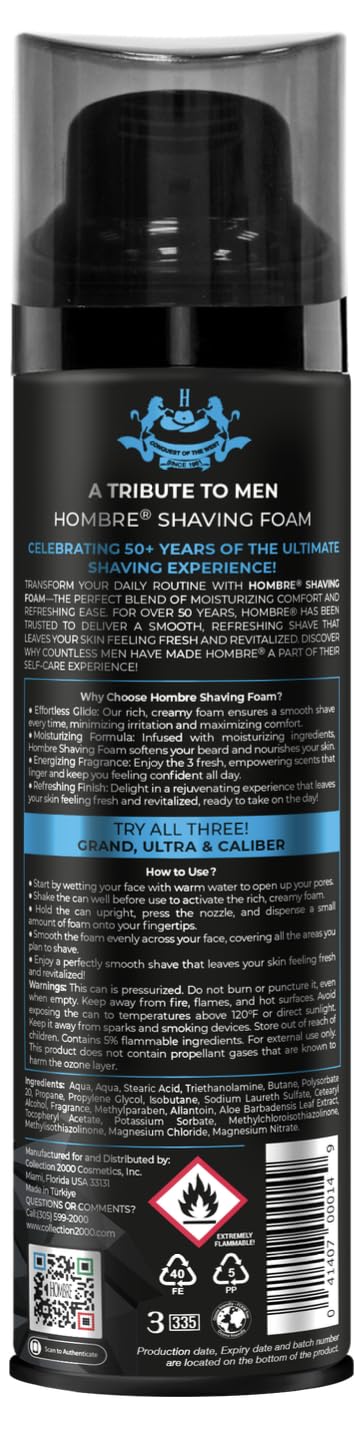 HOMBRE Ultra Shave Foam for Men - Citrus Aquatic Clean Scent - Rich Protective Foam - Aluminum-Free Formula 200 ml (Pack of 1) Beauty and Personal Care HOMBRE