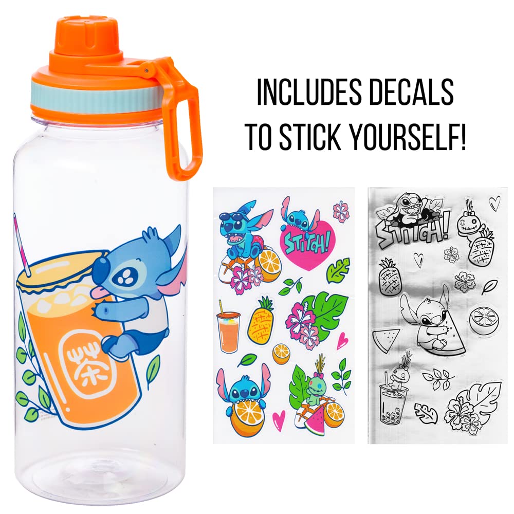 Silver Buffalo Lilo and Stitch Cute Fruit Bubble Tea Twist Spout Plastic Water Bottle with Holographic Stickers You Stick Yourself, 32 Ounces