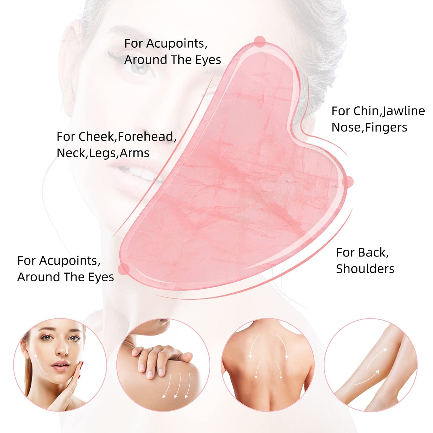 Ecoswer Gua Sha Facial Tool,Guasha Tool for Face,Facial and Body Massager,Natural Stones Rose Quartz,Scraping and SPA Acupuncture Therapy