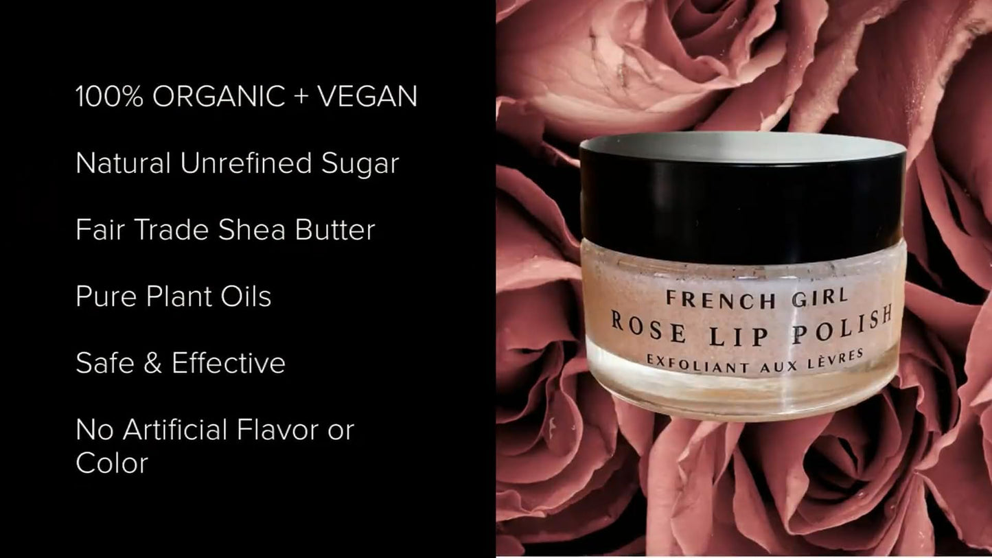 French Girl Rose Lip Scrub - Organic Sugar Scrub For Lips, Hydrating Lip Exfoliator & Moisturizer with Shea Butter & Essential Oils, Treatment for Dry
