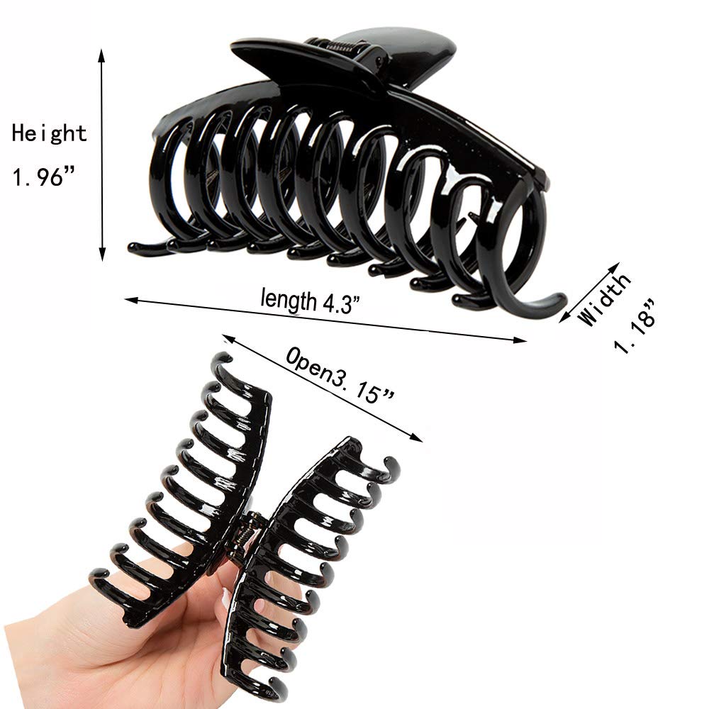 Kitiin Black Claw Clips for Thick/Fine/Thin Hair,Strong holding teeth interlocking Women Large Jaw Clips neutral 3 Count In set basic hair accessories