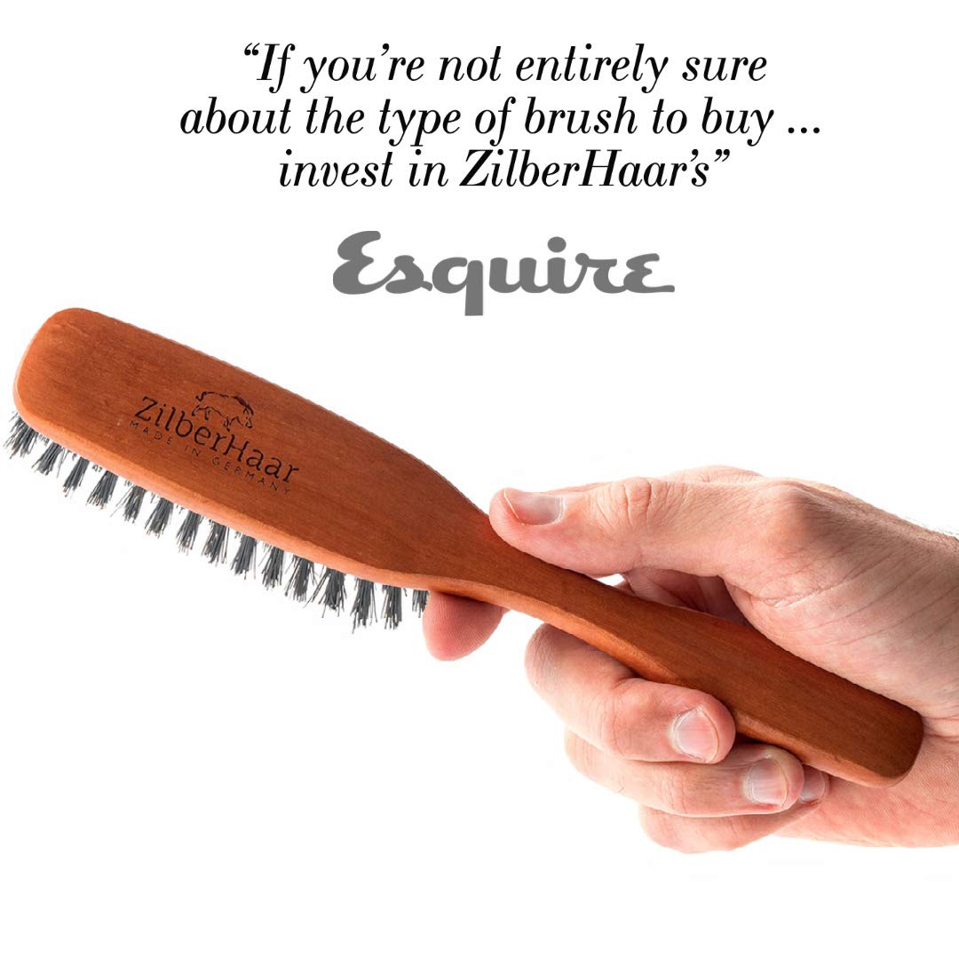 ZilberHaar Long Hair & Beard Brush - Made From Stiff First Cut Boar Bristles And Pearwood - Perfect Beard Care for Men - Works with all Beard Balms