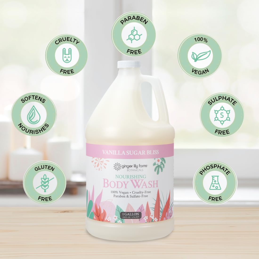 Ginger Lily Farms Botanicals Nourishing Body Wash, 100% Vegan & Cruelty-Free, Vanilla Sugar Bliss Scent, 1 Gallon (128 fl oz) Refill Beauty & Personal Care Ginger Lily Farms