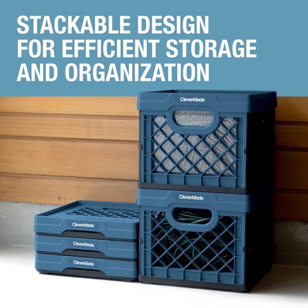 CleverMade Collapsible Milk Crate, Obsidian, 1PK - 25L (6 Gal) Stackable Storage Bins, Holds 50lbs Per Bin - Clevercrates are Heavy Duty, Plastic…