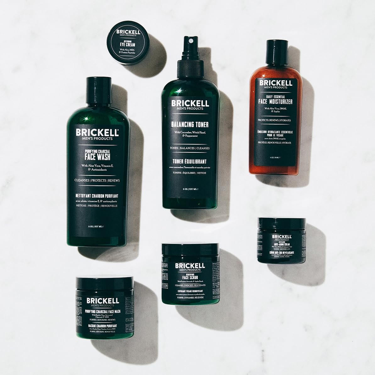 Brickell Men's Daily Elite Face Care Routine II, Toner, Charcoal Facial Wash, Face Scrub, Anti-Aging Night Cream, Eye Cream, Charcoal Mask