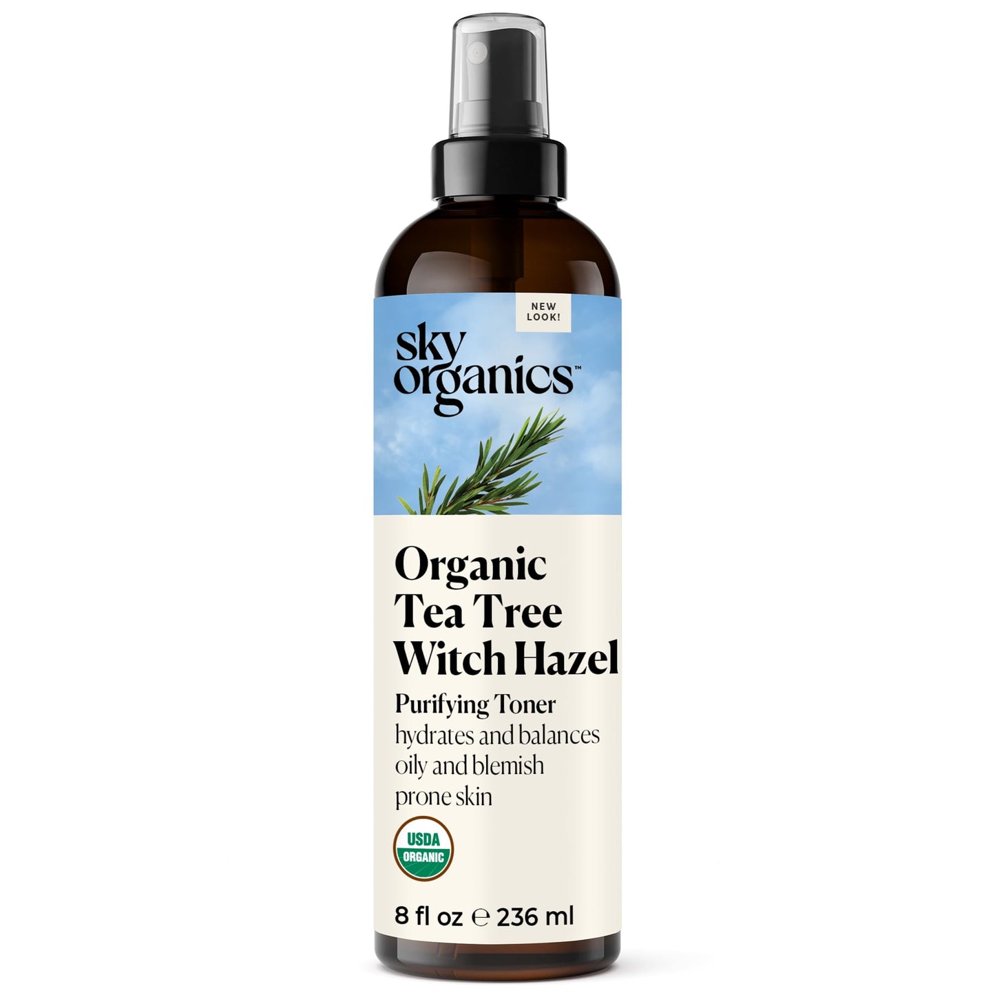 Sky Organics Organic Tea Tree & Witch Hazel for Face, Purifying Facial Toner to Hydrate, Soothe, Cleanse and Balance Blemish-Prone Skin, Helps