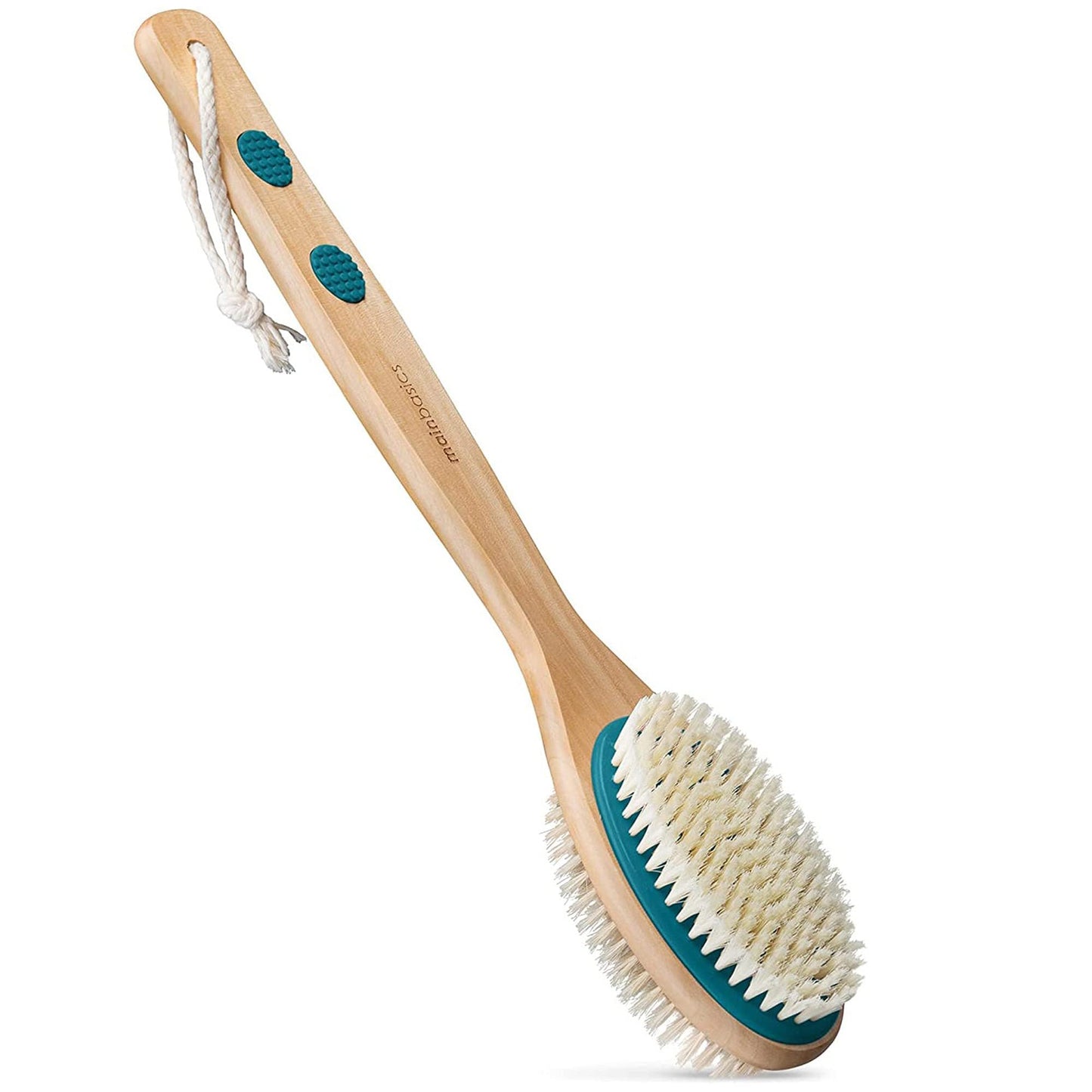 MainBasics Back Scrubber Shower Brush Long Handle Dual Sided Body Brush with Exfoliating Soft Bristles for Back Scrubbing Deep Cleaning and Body Wash
