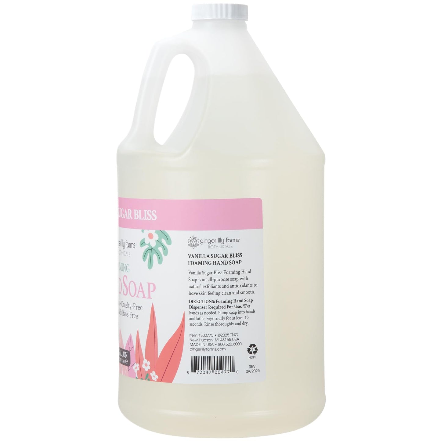 Ginger Lily Farms Botanicals All-Purpose Foaming Hand Soap Refill, 100% Vegan & Cruelty-Free, Vanilla Sugar Bliss Scent, 1 Gallon (128 fl oz)