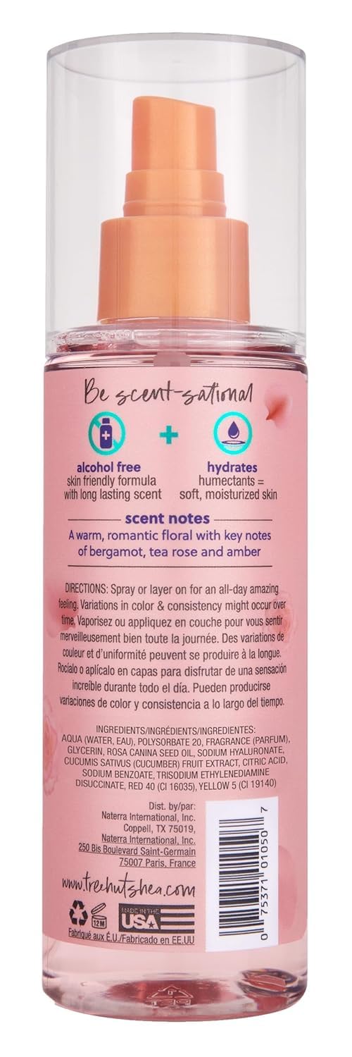 Tree Hut Moroccan Rose Hair & Body Mist, Hydrating & Alcohol-Free Body Spray, Fragrance with Bergamot, Tea Rose & Amber Notes, Alcohol-Free Formula, 6