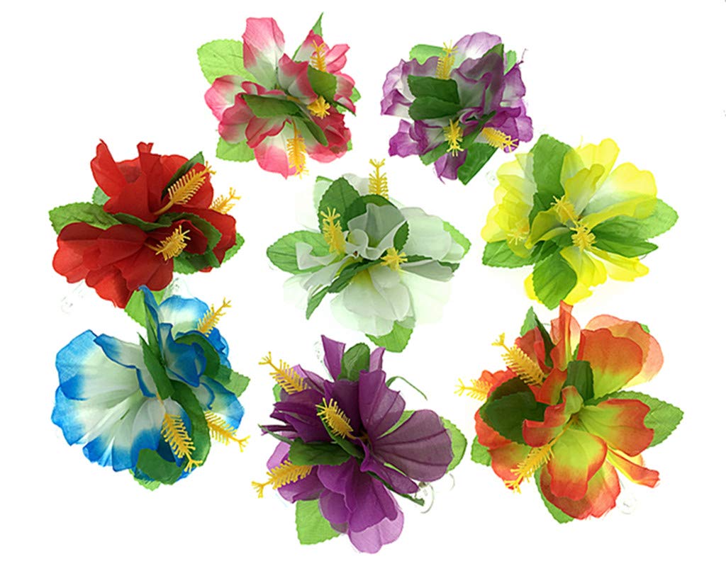 ALIMITOPIA Hawaiian Flower Hair Clip, 8pcs, Medium Size, Fabric Artificial Tropical Flower Hairpin Barrette, Hair Accessories for Luau Beach Party