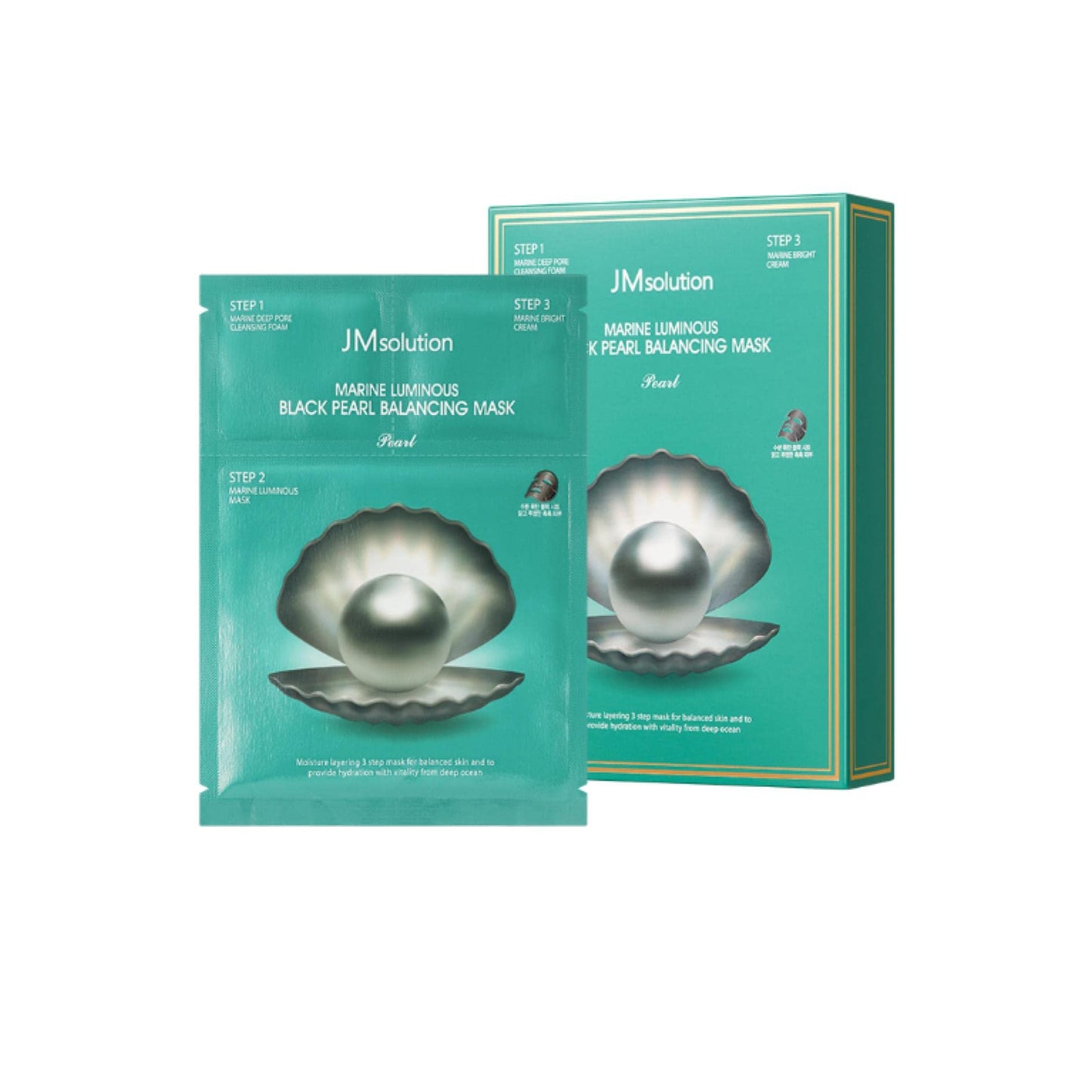 JMsolution Marine Luminous Black Pearl 3 Step Mask (10 Sets) | Bubble Cleanser + Black Sheet Mask + Finishing Cream | Oil & Moisture Balance Korean