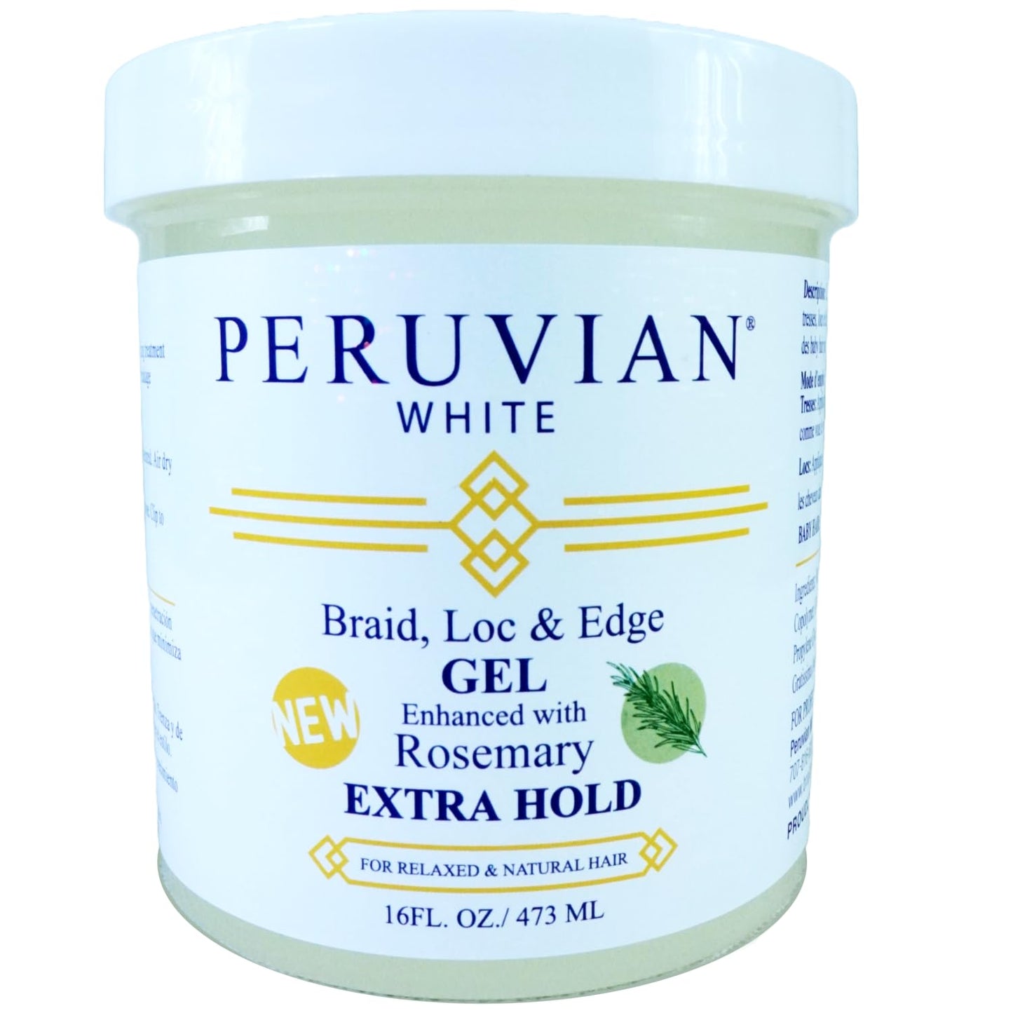 Peruvian white Braid, Loc, and Edge Gel EXTRA HOLD for Relaxed & Natural Hair, 16 oz. (Rosemary)