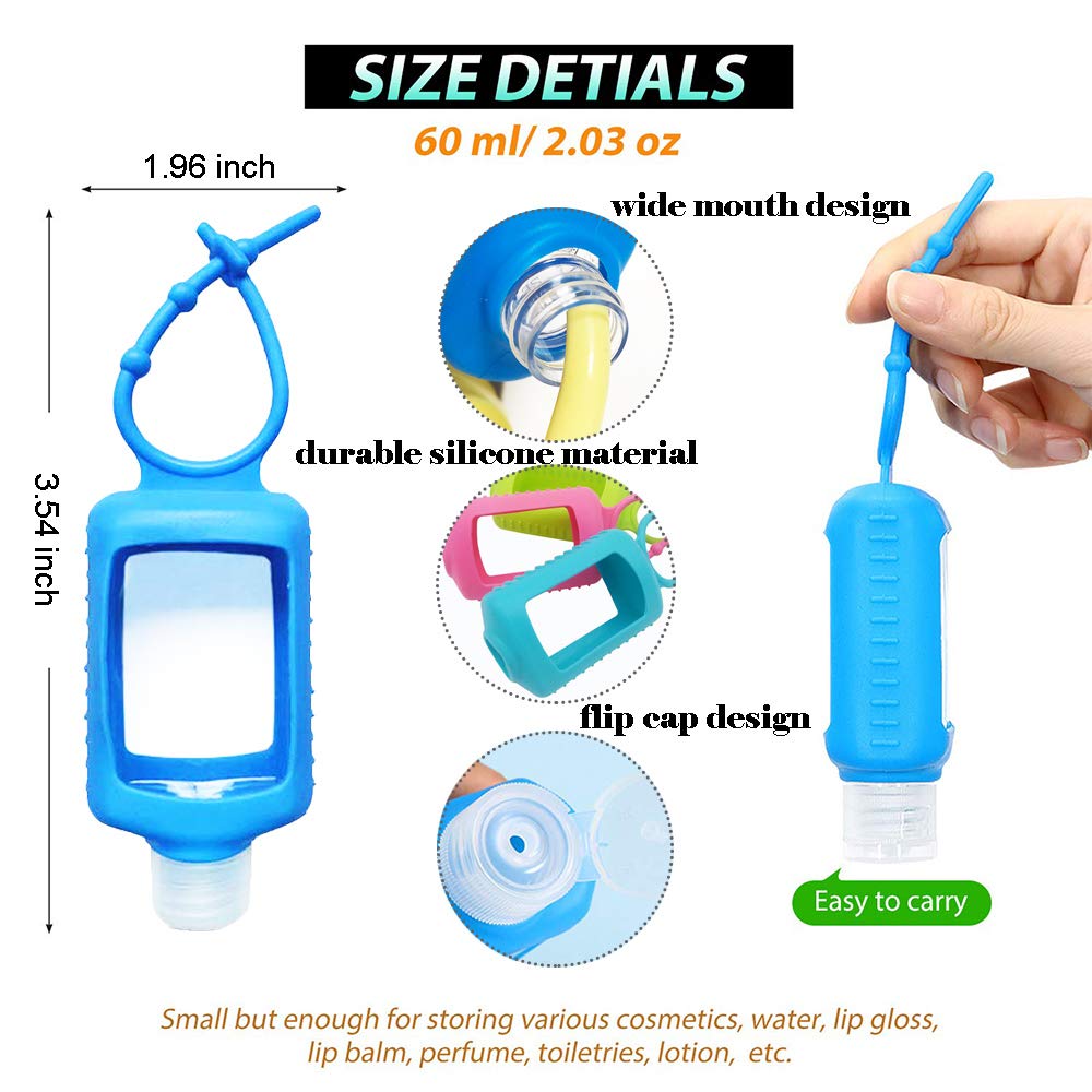 4 Pack Travel Size Plastic Clear Bottles w/Silicone Sleeve Refillable Empty Squeeze Containers Leakproof Flip Cap Keychain Bottles Hand Sanitizer