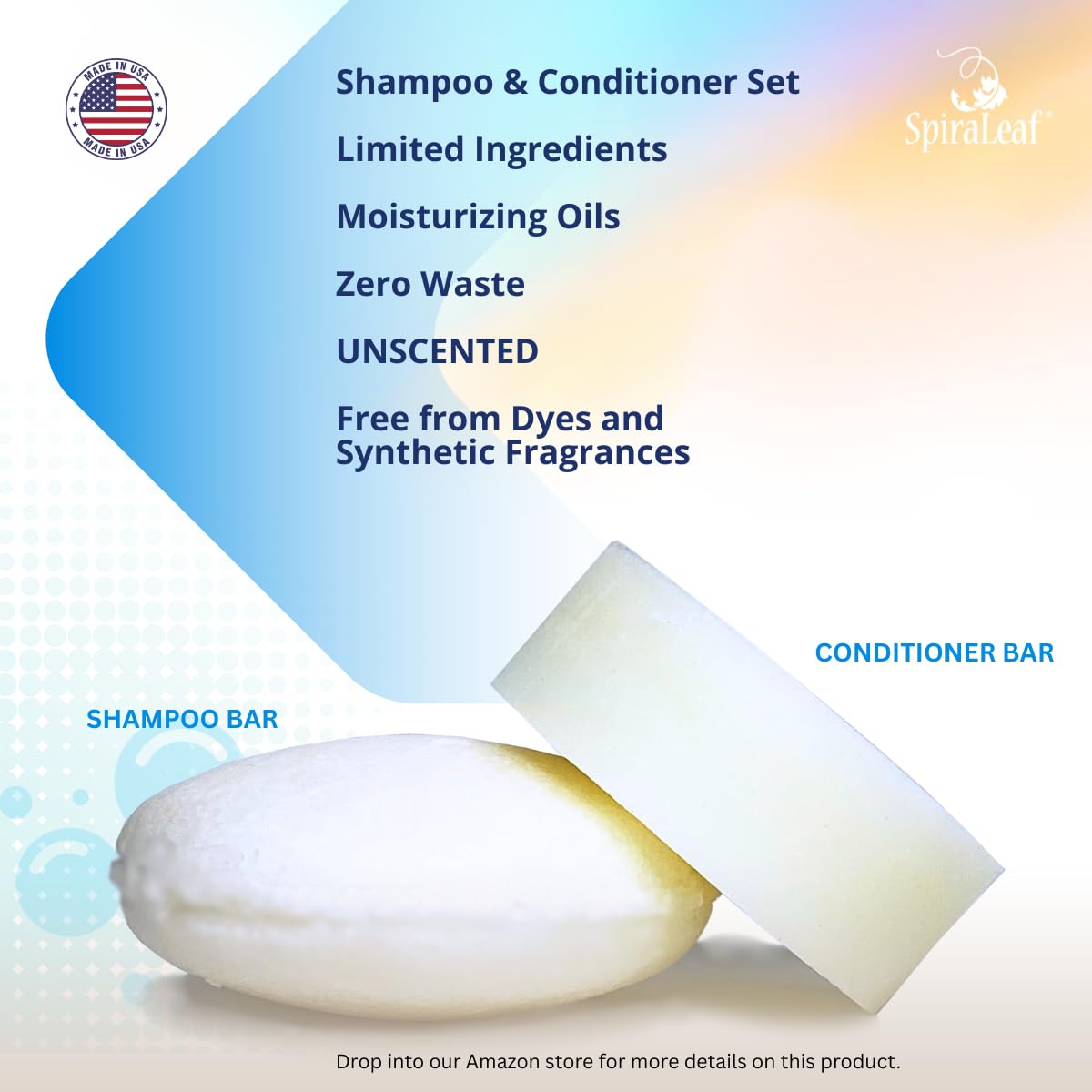 SPIRALEAF Solid Shampoo Bar & Conditioner Bar Set, UNSCENTED, Limited Ingredients, Concentrated Formula, Fragrance-Free, Dye-Free, Premium Hair Care