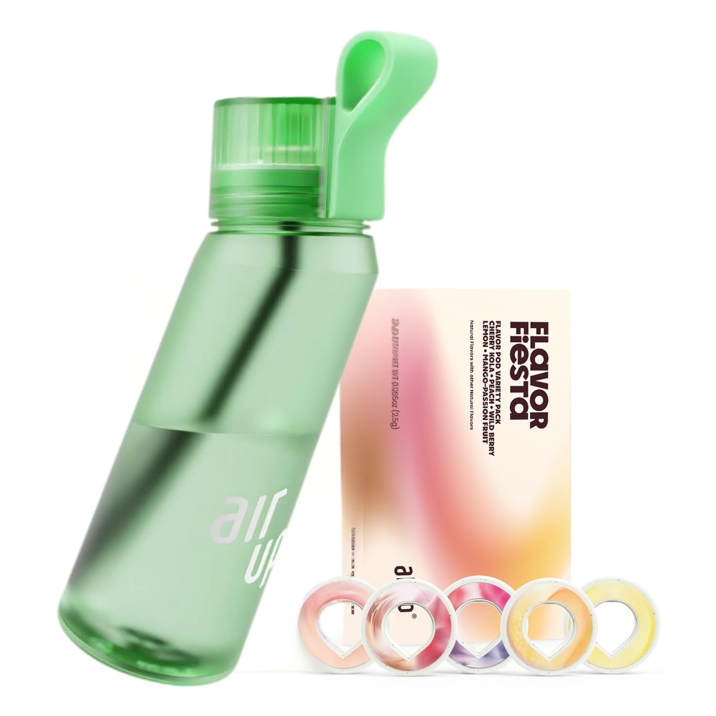 air up® water bottle (22 oz) for school, sports, gym | includes 5 scent pods & straw | flavored bottle in green - also for kids, boys, girls | no…