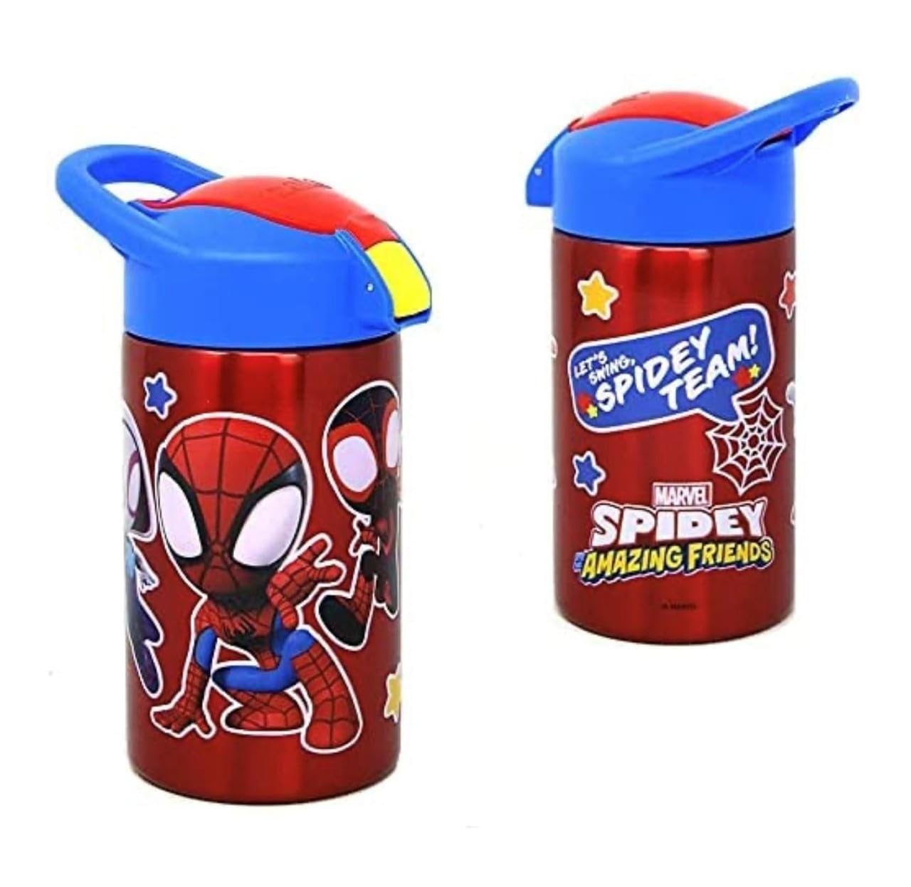 Zak Designs Spidey and Friends Stainless Steel Water Bottle for Kids - Spider-Man Insulated With Push Button Spout, Perfect for School Days and Trips