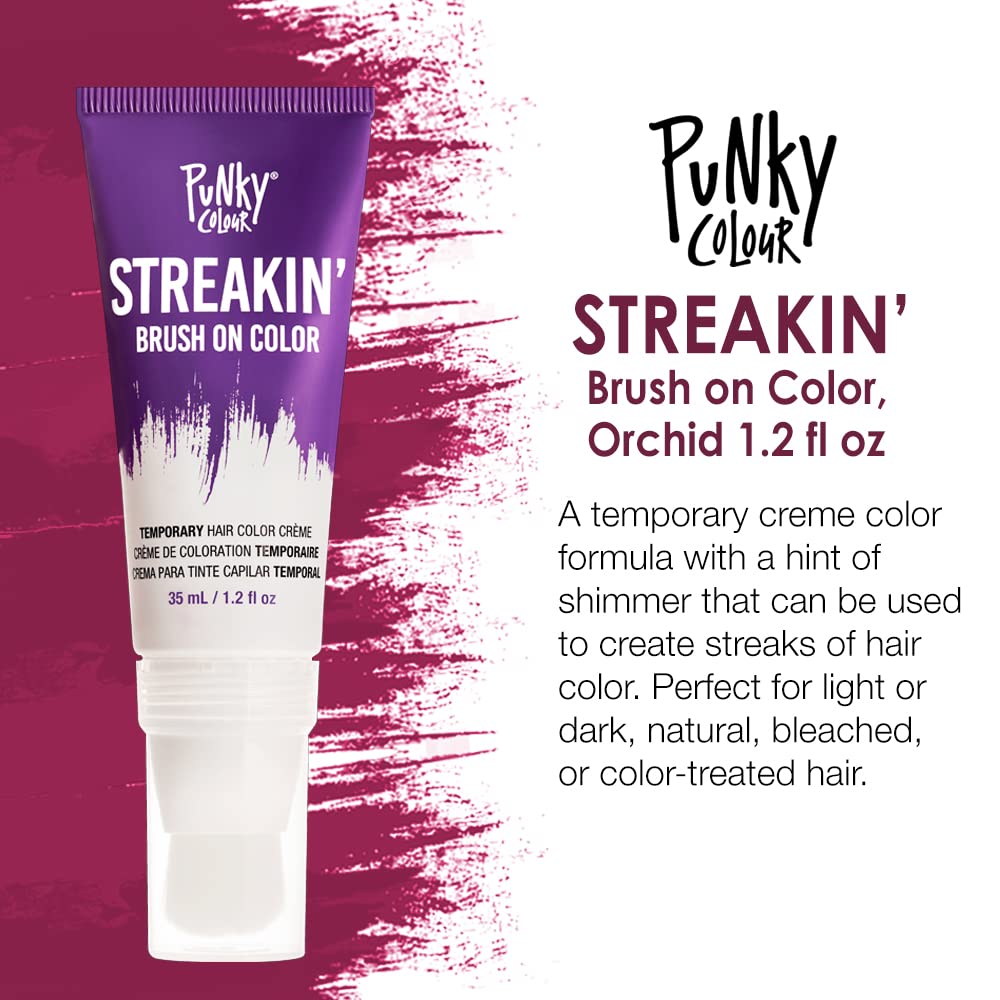 Punky Colour Streakin' Brush on Color Orchid, Temporary Hair Color Creme, Instant, DIY Hairstyle, Vibrant, Soft Hold, Men Women Kids, Easy-Squeeze