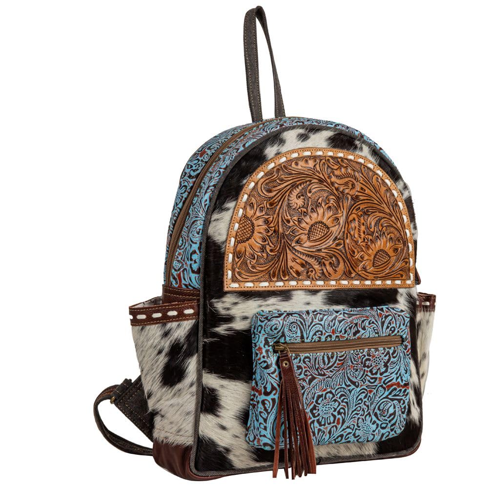 Myra Bag Backpack Bag for Women - Western Upcycled Hairon & Leather Bag Charcoal Gray