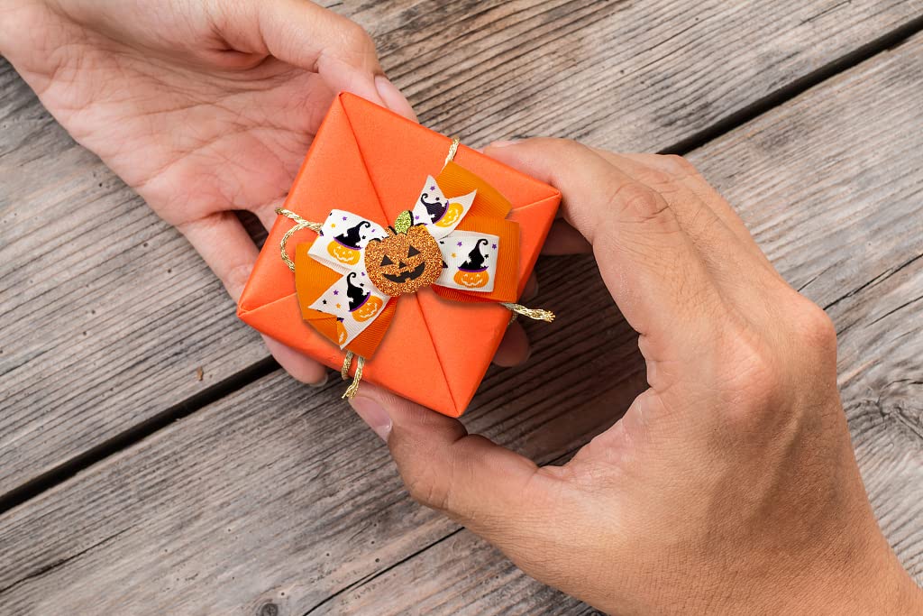 3PCS Halloween Hair Bows Clips Glitter Faux Leather Hair Clips Spider Pumpkins Grosgrain Ribbon Bows Boutique Hair Pins Accessories for Girls Women