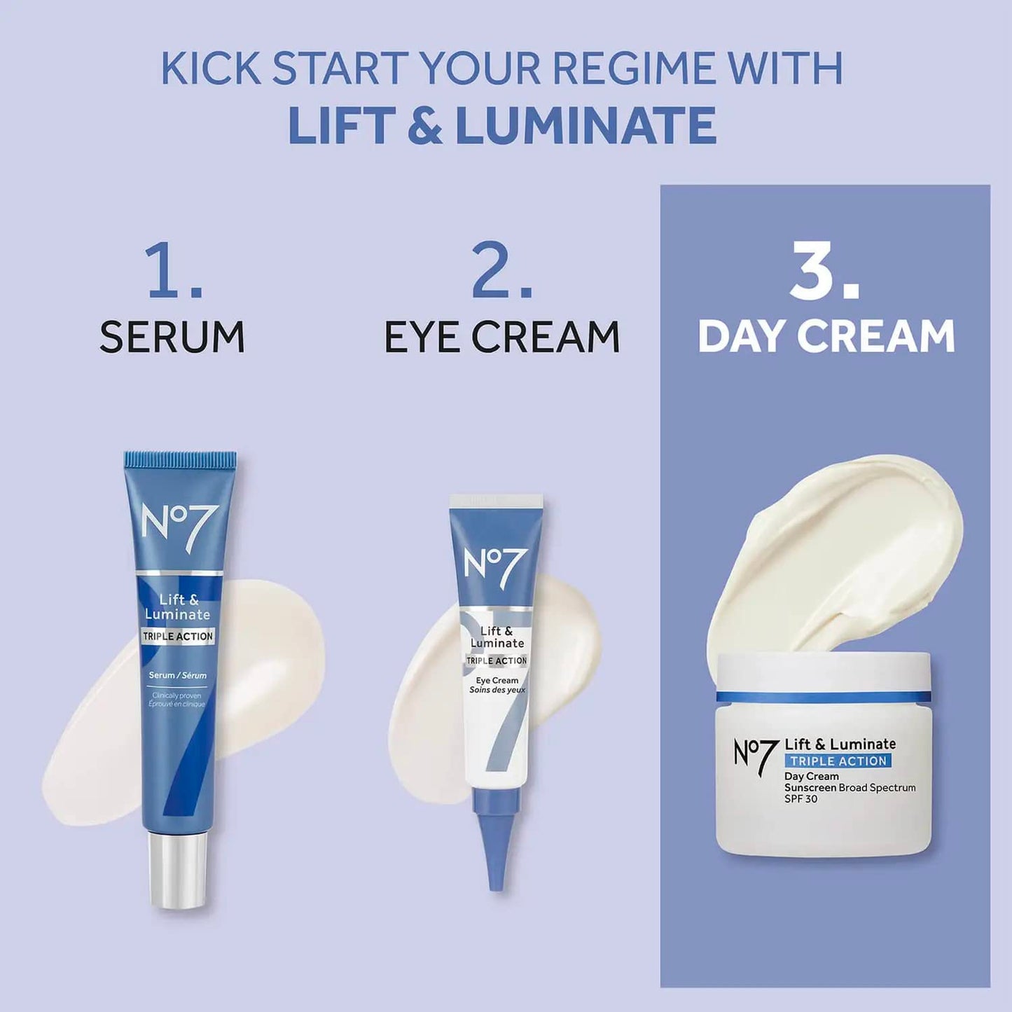 No7 Lift & Luminate Triple Action Fragrance Free Day Cream SPF 30 - Broad Spectrum Anti Aging Face Cream - Hydrating Hibiscus Peptides & Hyaluronic