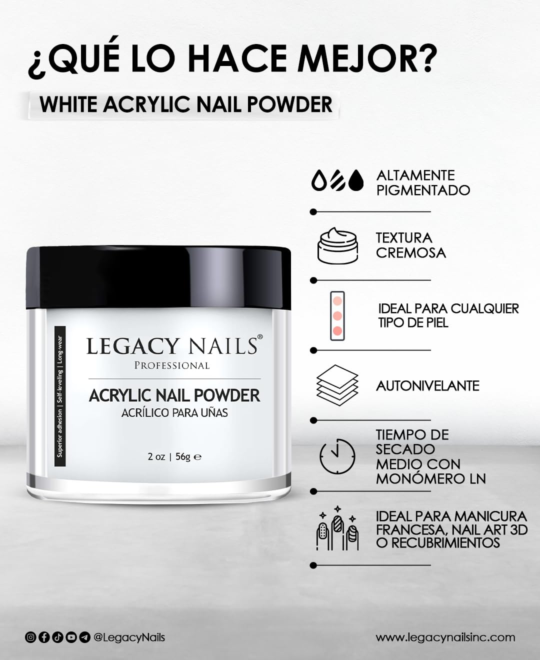Legacy Nails Professional WHITE ACRYLIC POWDER - 113g / 4oz. - High-Quality, Fast-Drying Formula for Nail Extensions, Sculpting & Overlays Beauty & Personal Care LEGACY NAILS