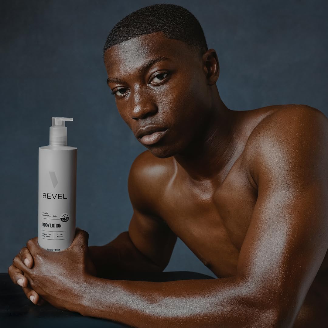 Bevel All Day Body Lotion for Men with Shea Butter and Argan Oil, Lightweight Formula Softens and Smoothes Skin, 16 Oz (Packaging May Vary)