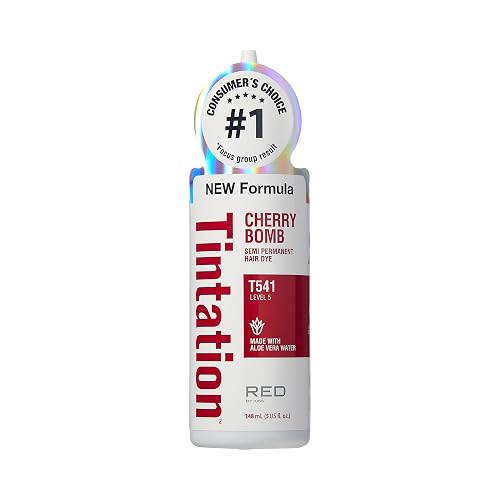 Red by Kiss Tintation Semi-Permanent Hair Color, Aloe Vera Water Based, Argan Oil, Olive Oil, Collagen & Keratin, Long-Lasting Color Dye (Cherry Bomb