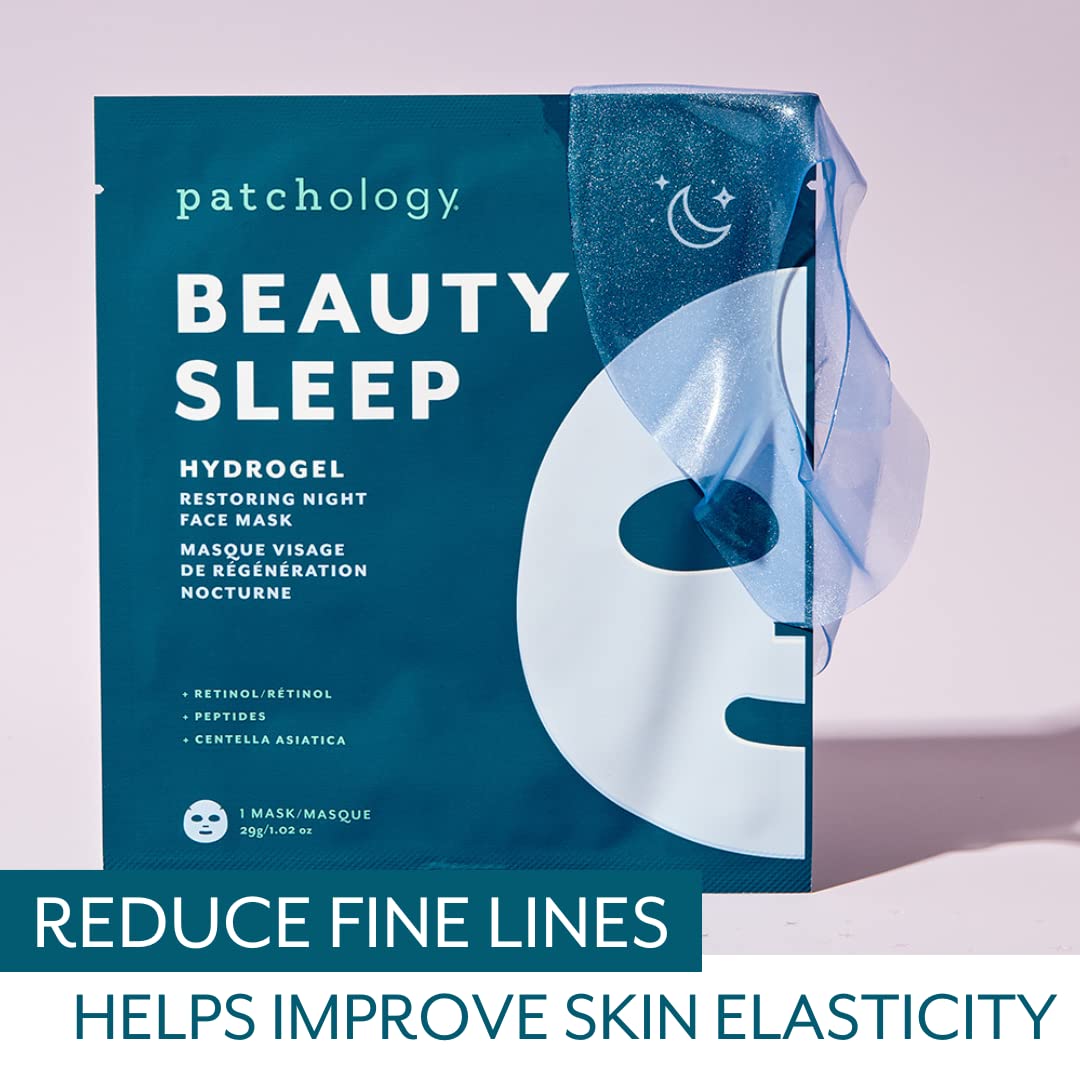 Patchology Hydrogel Face Mask with Retinol and Peptides Beauty Sleep - Gel Face Mask for women and men to reduce fine lines, and hydrate skin. 1