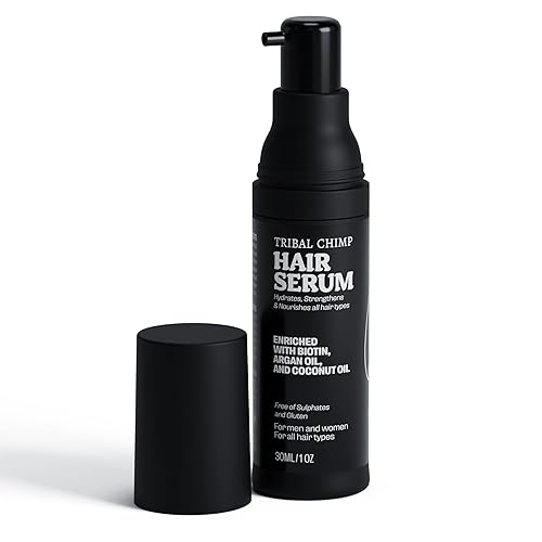 Tribal Chimp 1oz Hair Serum for Day and Night Hair Care - Argan Oil, Coconut Oil, and Biotin for Dry, Frizzy, and Damaged Hairs - Hydrating